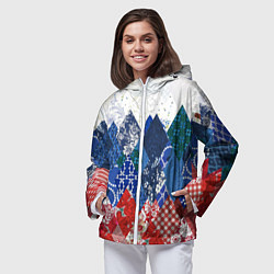 Ветровка с капюшоном женская Флаг России в стиле пэчворк, цвет: 3D-белый — фото 2