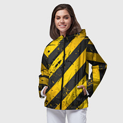 Ветровка с капюшоном женская WARNING - желто-черные полосы, цвет: 3D-черный — фото 2