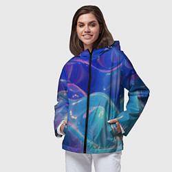 Ветровка с капюшоном женская Эстетика волн, цвет: 3D-черный — фото 2