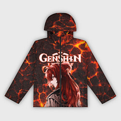 Ветровка с капюшоном женская Дилюк на фоне раскаленной лавы, цвет: 3D-черный