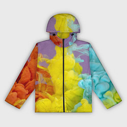 Ветровка с капюшоном женская Абстрактные разноцветные объёмные дымы, цвет: 3D-черный