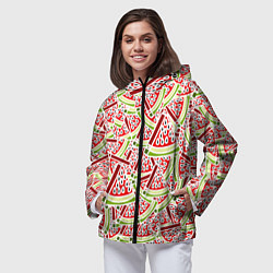 Ветровка с капюшоном женская Абстракция арбуз, цвет: 3D-черный — фото 2