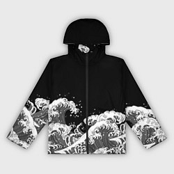 Женская ветровка Японские волны на темном фоне