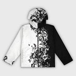 Женская ветровка Черно-белая птица среди узорчатых цветов