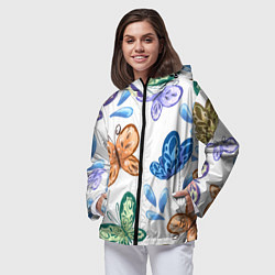 Ветровка с капюшоном женская Стая водных бабочек, цвет: 3D-черный — фото 2