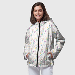 Ветровка с капюшоном женская Весенний паттерн с цветами, цвет: 3D-черный — фото 2