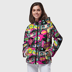 Ветровка с капюшоном женская Глаза аниме-девушки: cool pattern, цвет: 3D-черный — фото 2