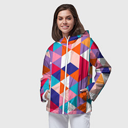 Ветровка с капюшоном женская Ромбический разноцветный паттерн, цвет: 3D-белый — фото 2