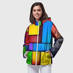 Ветровка с капюшоном женская Красочные объемные блоки, цвет: 3D-белый — фото 2