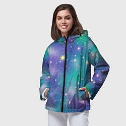 Ветровка с капюшоном женская Космическое сияние волшебное, цвет: 3D-черный — фото 2