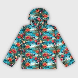 Ветровка с капюшоном женская Гавайский паттерн, цвет: 3D-черный