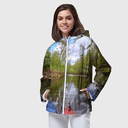 Ветровка с капюшоном женская Красная байдарка, цвет: 3D-белый — фото 2