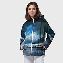 Ветровка с капюшоном женская Падение Сатурна - пейзаж, цвет: 3D-белый — фото 2