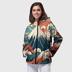 Ветровка с капюшоном женская Ретро Фудзияма, цвет: 3D-черный — фото 2