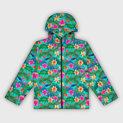 Женская ветровка Разные цветочки на зеленом фоне