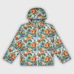 Ветровка с капюшоном женская Гавайские цветы паттерн, цвет: 3D-белый