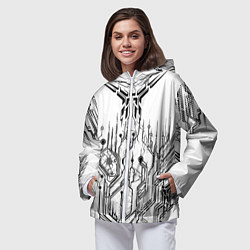 Ветровка с капюшоном женская ЧБ Киберпанк-Модерн, цвет: 3D-белый — фото 2