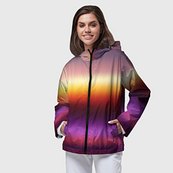 Ветровка с капюшоном женская Закат, абстрактные полосы с размытием, цвет: 3D-черный — фото 2