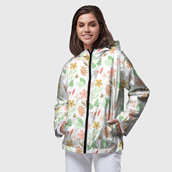 Ветровка с капюшоном женская Листики цветочки, цвет: 3D-черный — фото 2