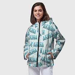 Ветровка с капюшоном женская Арина - текст паттерн, цвет: 3D-черный — фото 2
