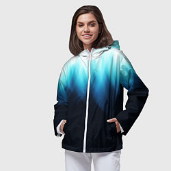 Ветровка с капюшоном женская Синее пламя огня на черном, цвет: 3D-белый — фото 2