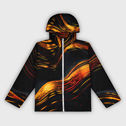 Ветровка с капюшоном женская Темные золотые волнистые линии, цвет: 3D-белый