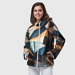 Ветровка с капюшоном женская Геометрический принт от нейросети, цвет: 3D-белый — фото 2