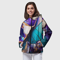 Ветровка с капюшоном женская Красочная ломанная текстура от нейросети, цвет: 3D-черный — фото 2