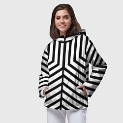 Ветровка с капюшоном женская Черно-белые полосы в узоре, цвет: 3D-черный — фото 2