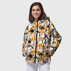 Ветровка с капюшоном женская Хаски, Джек-рассел-терьер, Мопс, Корги, цвет: 3D-черный — фото 2