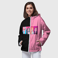 Ветровка с капюшоном женская Группа Black pink на черно-розовом фоне, цвет: 3D-белый — фото 2