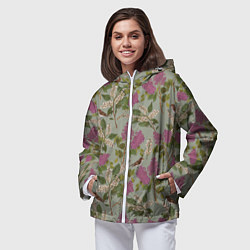 Ветровка с капюшоном женская Мухоловки и сирень, цвет: 3D-белый — фото 2