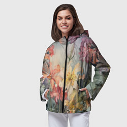 Ветровка с капюшоном женская Акварельные лилии, цвет: 3D-черный — фото 2