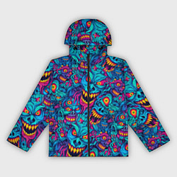 Ветровка с капюшоном женская Неоновые монстры - graffiti art style pattern, цвет: 3D-черный