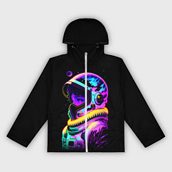 Ветровка с капюшоном женская Девчонка-космонавт - неоновое свечение, цвет: 3D-белый