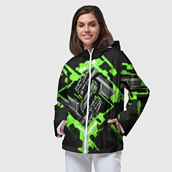 Ветровка с капюшоном женская Зелёный рунический камень киберпанк, цвет: 3D-белый — фото 2