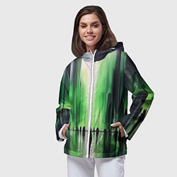 Ветровка с капюшоном женская Большой нарисованный город с силуэтами людей, цвет: 3D-белый — фото 2