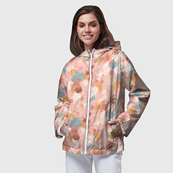 Ветровка с капюшоном женская Разноцветные мазки, пятна в пастельных тонах, цвет: 3D-белый — фото 2