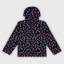 Женская ветровка Неоновые розовые и голубые шахматные фигуры на чер