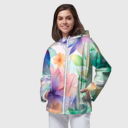 Ветровка с капюшоном женская Акварельные цветы - нейросеть, цвет: 3D-белый — фото 2