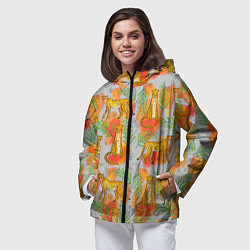 Ветровка с капюшоном женская Дикие кошки тропический узор, цвет: 3D-черный — фото 2