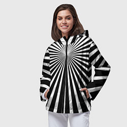 Ветровка с капюшоном женская Черно-белая полосатая иллюзия, цвет: 3D-черный — фото 2