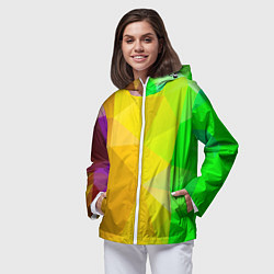 Ветровка с капюшоном женская Жёлто-зелёная геометрия, цвет: 3D-белый — фото 2