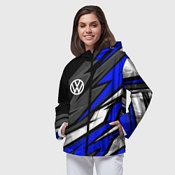 Ветровка с капюшоном женская Volkswagen - Синяя абстракция, цвет: 3D-черный — фото 2