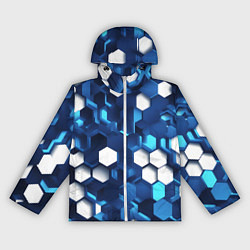 Ветровка с капюшоном женская Cyber hexagon Blue, цвет: 3D-белый