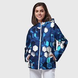 Ветровка с капюшоном женская Cyber hexagon Blue, цвет: 3D-белый — фото 2