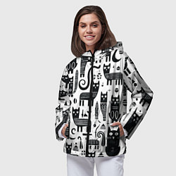 Ветровка с капюшоном женская Кошки абстрактный узор, цвет: 3D-черный — фото 2