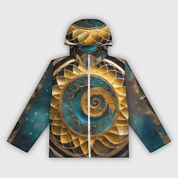 Ветровка с капюшоном женская Синий золотой водоворот декоративный орнамент, цвет: 3D-белый
