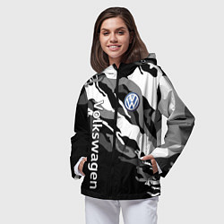 Ветровка с капюшоном женская Фольцваген - белый камуфляж, цвет: 3D-черный — фото 2