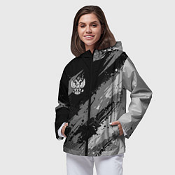 Ветровка с капюшоном женская Герб РФ - монохромный, цвет: 3D-черный — фото 2